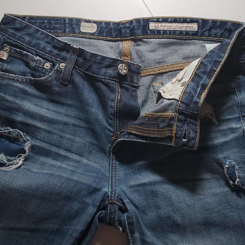 AG Premiere Skinny Straight Jeans Distressed Sz 28R  ****altered******